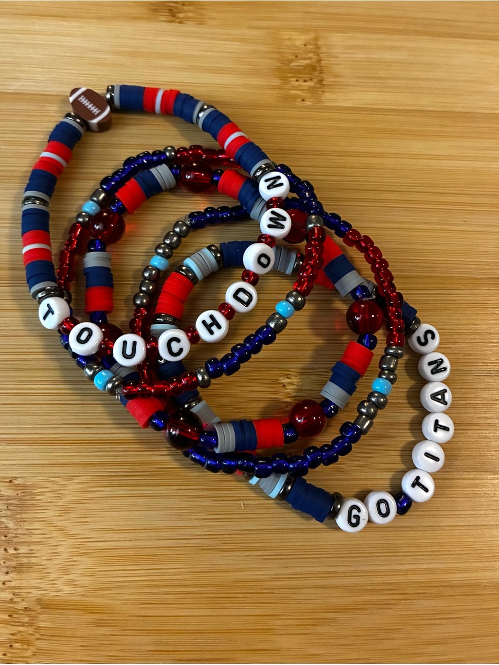 Handmade Touchdown Go Titans  Beaded Stretch Bracelet Set
